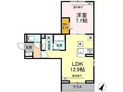 フラクタス南林間(1LDK/1階)の間取り写真