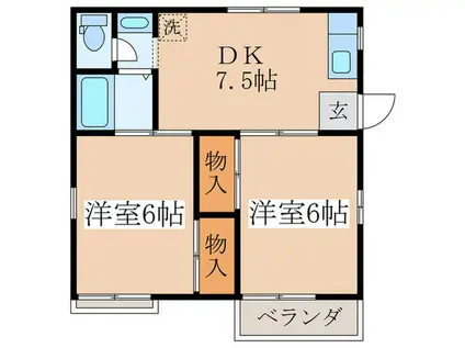 ハイツ井口(2DK/2階)の間取り写真