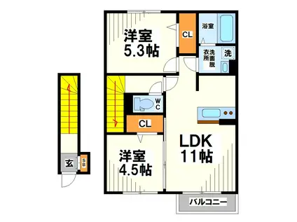 アケボノ II棟(2LDK/2階)の間取り写真