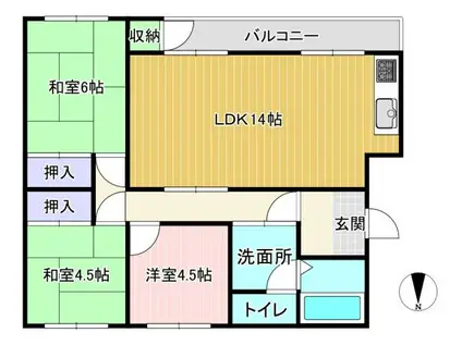 長岡天神ハイツ8棟205号(3LDK/2階)の間取り写真