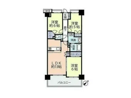 藤和シティーホームズ大和パースサイド・ビュー(3LDK/3階)の間取り写真