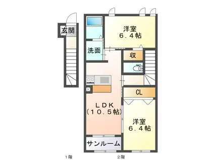 フローリッシュ(2LDK/2階)の間取り写真