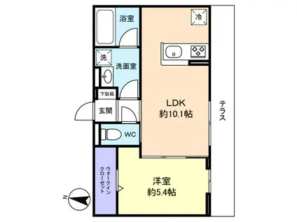 ラ・テールゆりのき台(1LDK/1階)の間取り写真