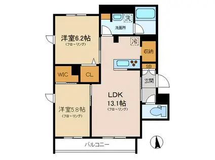 エルミタージュ中野新橋(2LDK/2階)の間取り写真