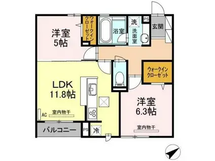 リブロン(2LDK/1階)の間取り写真