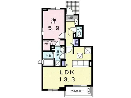 アルソールB(1LDK/1階)の間取り写真