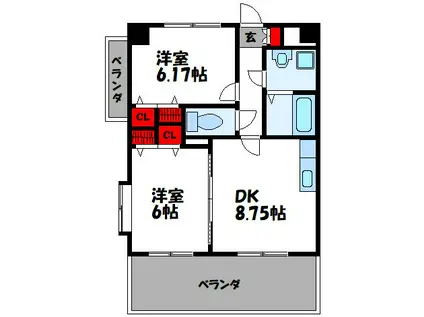 パークラガッツア(2DK/2階)の間取り写真