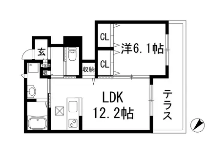 ノース34.83DUE(1LDK/1階)の間取り写真