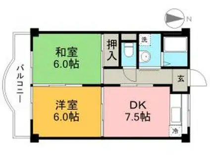 ハイツハピィバリーI 北棟(2DK/3階)の間取り写真