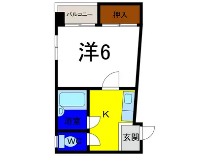 パレス鷹匠一番館(1K/2階)の間取り写真