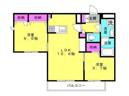 明日原III(2LDK/2階)の間取り写真