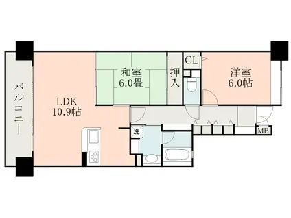 ジェネラス薬師(2LDK/4階)の間取り写真