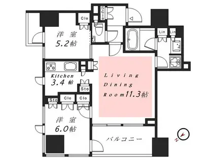 インプレストタワー芝浦エアレジデンスインプレストタワーシバウラエアレ(2LDK/8階)の間取り写真
