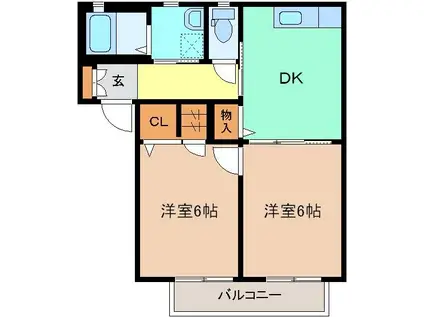 ロコ・カネッサ E棟(2DK/1階)の間取り写真