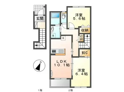 ヴィンテージ ブルー(2LDK/2階)の間取り写真