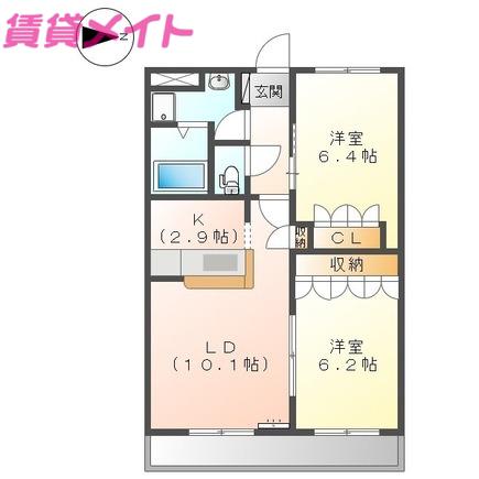 フェニックス(2LDK/2階)の間取り写真