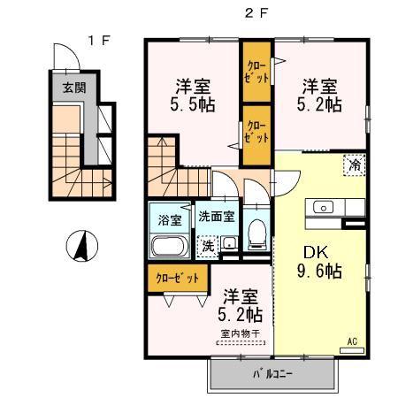 ルミエールホーム壱番館(3DK/2階)の間取り写真
