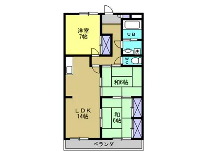 シャトー雁宿(3LDK/4階)の間取り写真