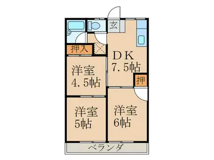ビレッジ勝山(3DK/1階)の間取り写真