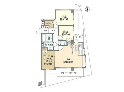 スターロワイヤル調布(2SLDK/1階)の間取り写真