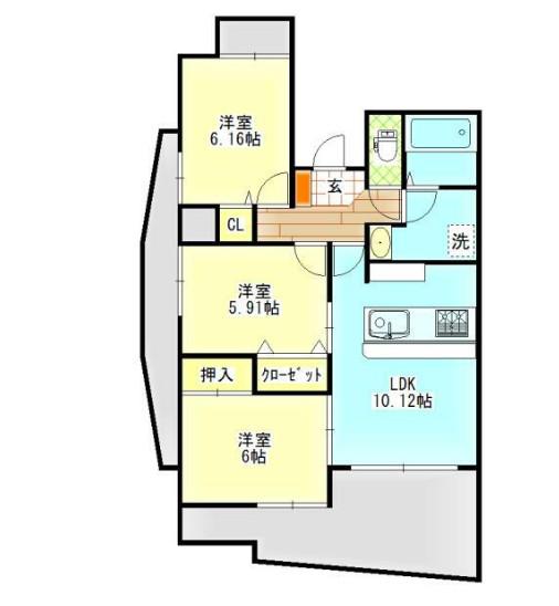 中央ハイツ海老塚(3LDK/3階)の間取り写真