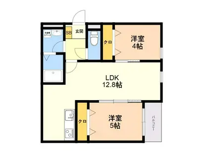 CALME HILLS高宮(2LDK/2階)の間取り写真