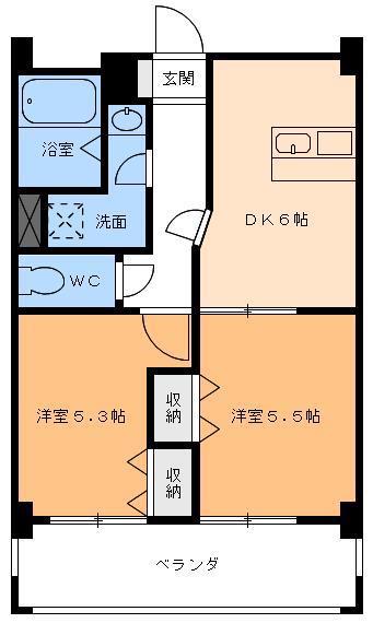 MINE古三津(2DK/1階)の間取り写真