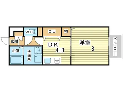 ウイング上郡(1DK/2階)の間取り写真