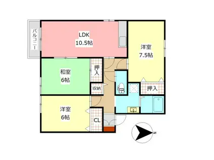 ゆとりす小川10号棟(3LDK/2階)の間取り写真