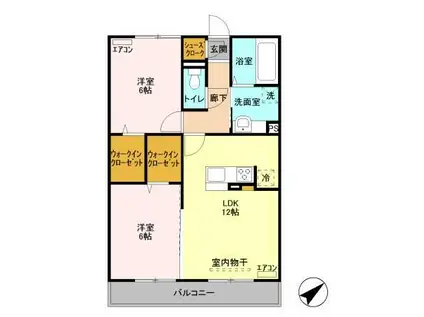 グランドゥールV B棟(2LDK/2階)の間取り写真