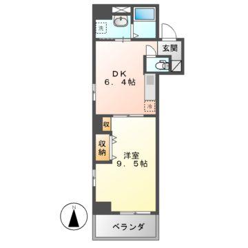 レジデンスカープ今池(1DK/9階)の間取り写真