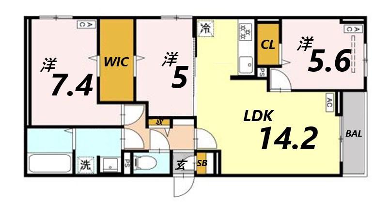 マーレ・カルモ(3LDK/1階)の間取り写真