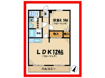 ドエール三本木(1LDK/3階)の間取り写真
