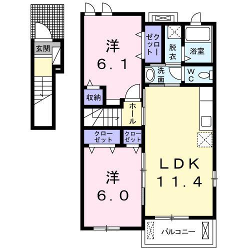 エレガンシアD(2LDK/2階)の間取り写真