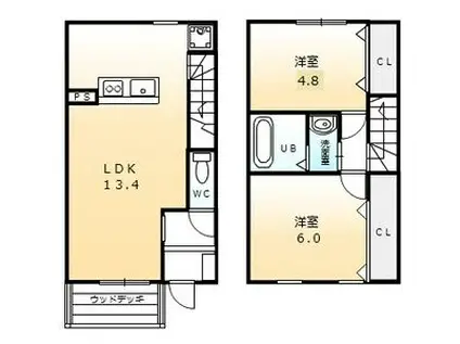 リュミエール下津(2LDK/1階)の間取り写真