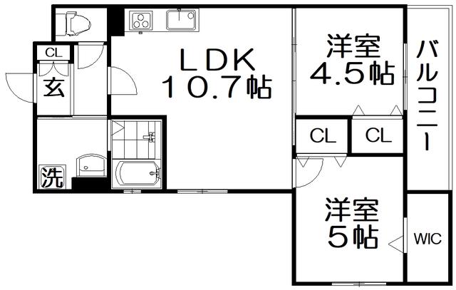 クリエオーレ倉治(2LDK/1階)の間取り写真