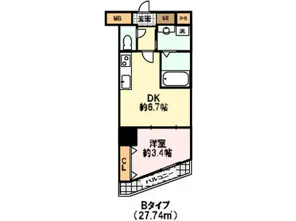 プリオーレ春日野道(1DK/10階)の間取り写真