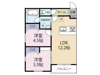 GRACE下六万寺(2LDK/3階)の間取り写真