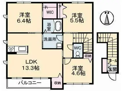 アルコA棟(3LDK/2階)の間取り写真