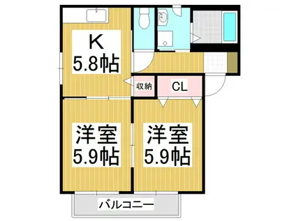 エスポワール ミゾグチ B(2K/2階)の間取り写真