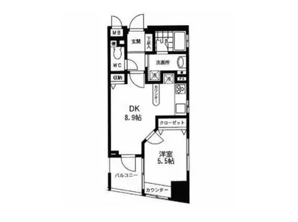 プライムアーバン中目黒II(1DK/6階)の間取り写真