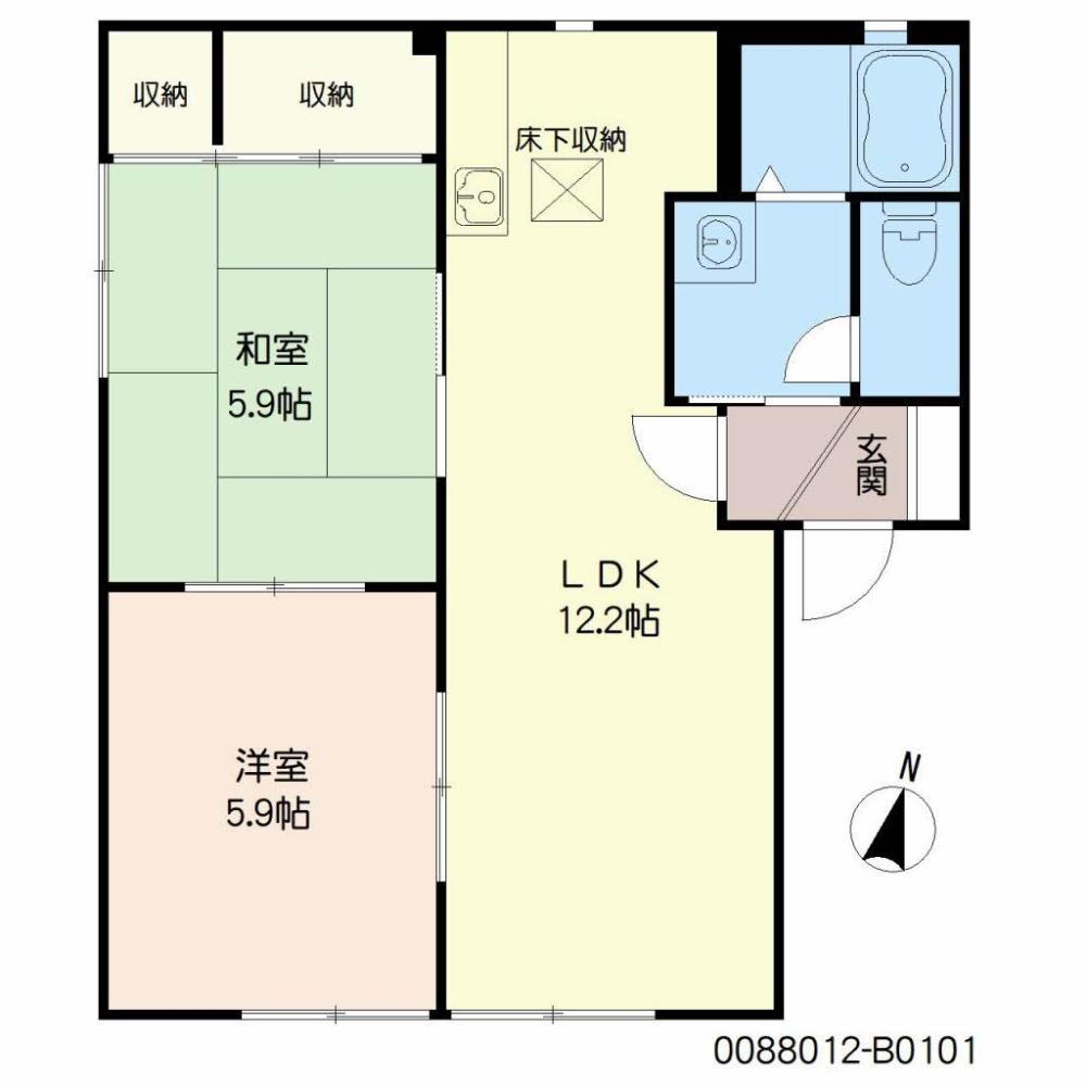 ヴェルドミールB棟(2LDK/1階)の間取り写真