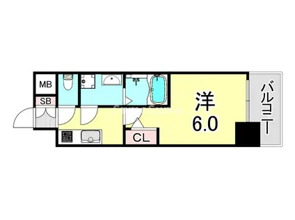 エスリード神戸兵庫駅ミッドポート(1K/13階)の間取り写真