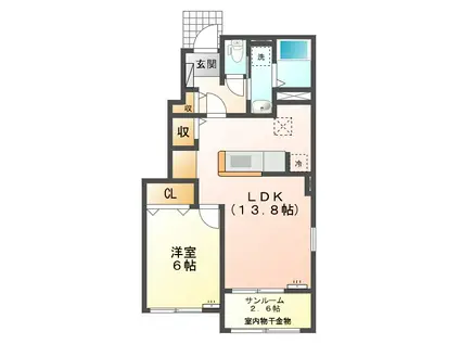 リバーヴィレッジ(1LDK/1階)の間取り写真