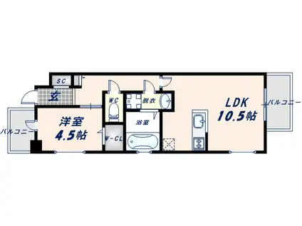 BO BEDRE MIKURIYA(1LDK/9階)の間取り写真