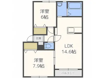 シャイニングコートクリビアI(2LDK/2階)の間取り写真