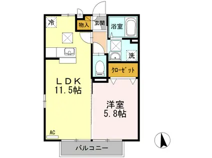 メルベーユ B棟(1LDK/1階)の間取り写真