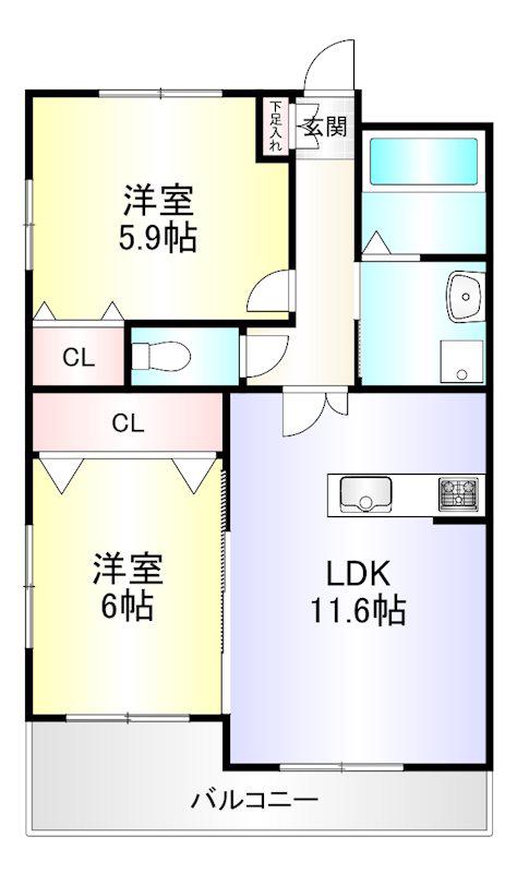 メディアパークIIIコクラ(2LDK/5階)の間取り写真