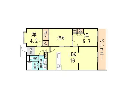 クレドール須磨(3LDK/1階)の間取り写真