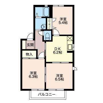 リヴェールK&S(3DK/2階)の間取り写真